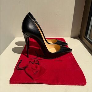 Christian Louboutin Black Leather Pointed-Toe High Heels - Women Shoes